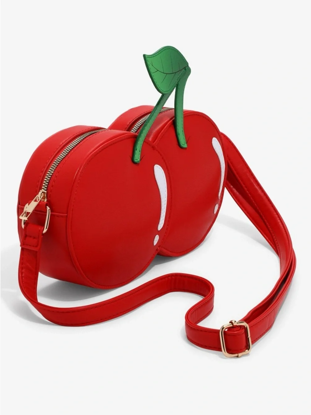 Red Cherry Crossbody Bag with Green Leaf Accent
